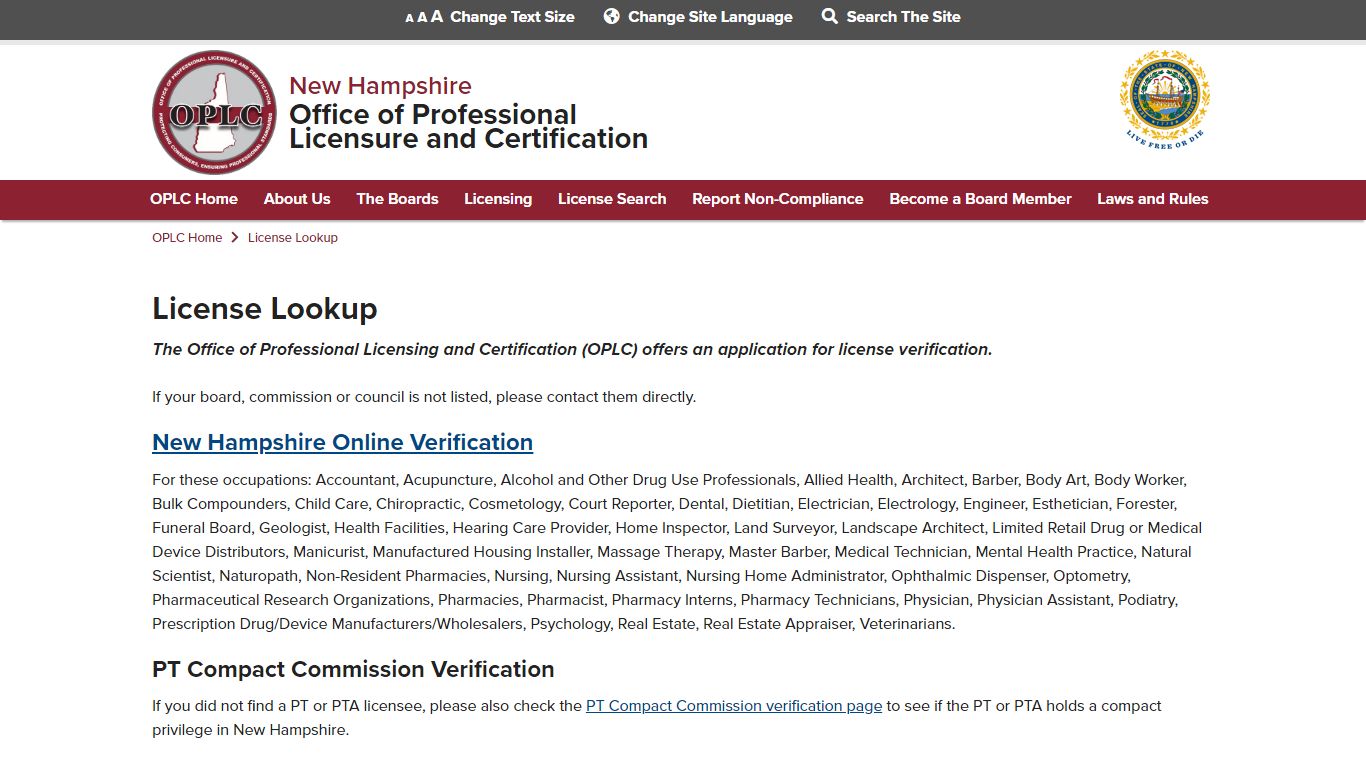 License Lookup | NH Office of Professional Licensure and Certification