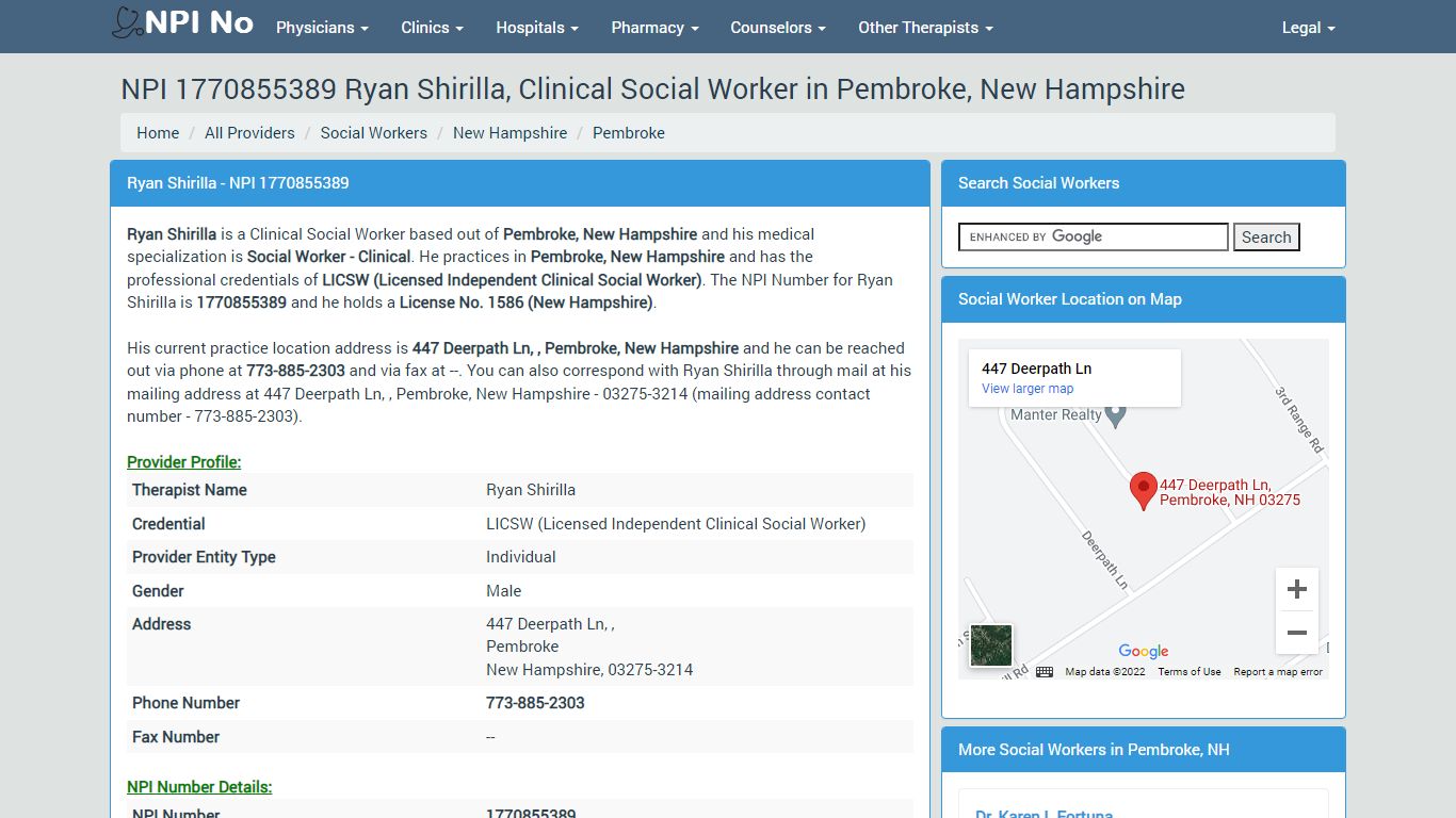 Ryan Shirilla, Clinical Social Worker in Pembroke - NPI 1770855389 ...